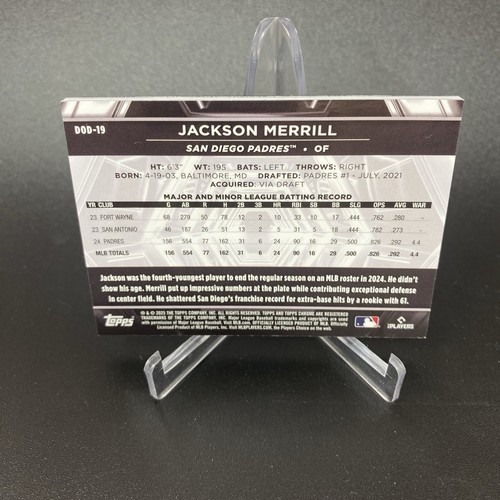 RARO! Topps 2025 cromo negro - Jackson Merrill #DOD-19 Depth of Darkness Padres - Imagen 2 de 2