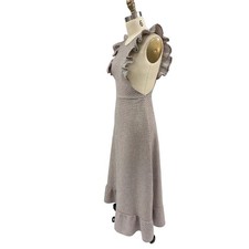 VVTG 1970s Betty Lane Pink Green Plaid Pinafore Jumper Maxi Dress Ruffle Hem S