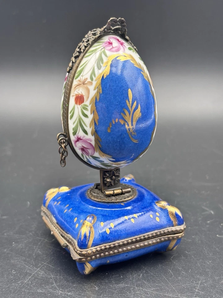 oeuf Limoge Flacon De Parfum Décoré , porcelaine Ancien Vintage - Photo 2/4