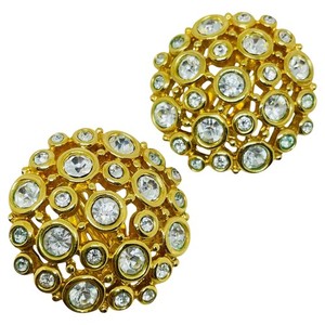 Authentic SWAROVSKI swan logo signed vintage gold plated crystal designer clip on earrings