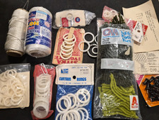 Sewing  Needlecraft Notion Lot - Curtain Rings, Thread, Hooks/Loops, Supplies