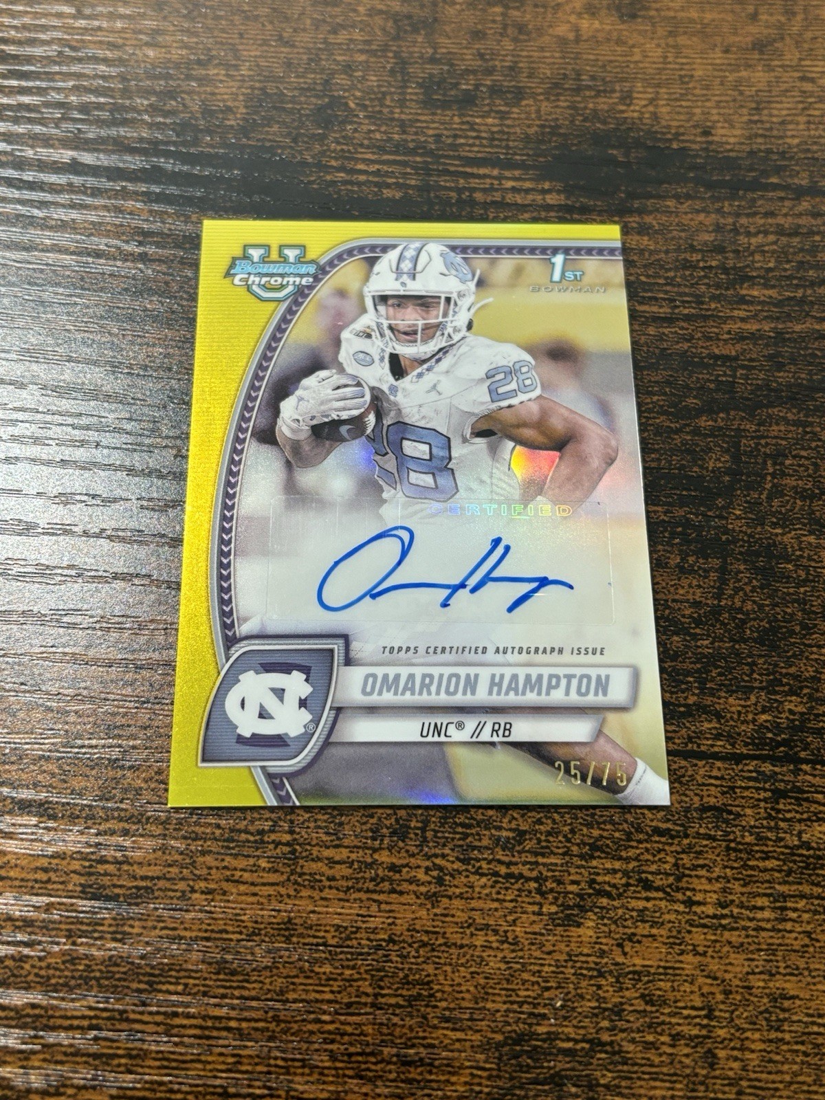 2024 Bowman Chrome University Omarion Hampton Auto 1st RC Yellow Refractor #/75