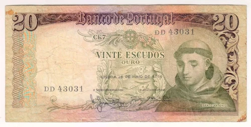 1964 Portugal 20 Escudos 43031 Paper Money Banknotes Currency