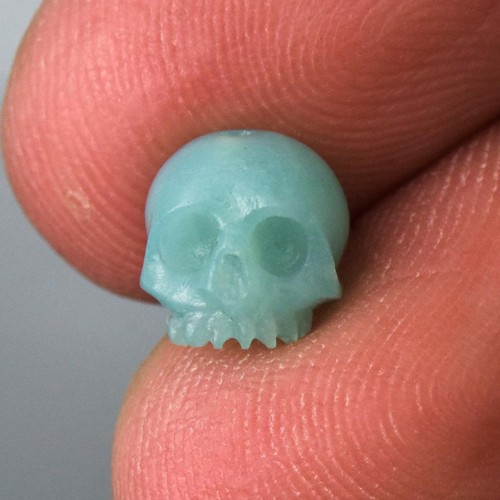 Skull Bead Carved Natural Blue Amazonite 8.35mm Vertical Drilled Handmade 0.74 g - Picture 11 of 14