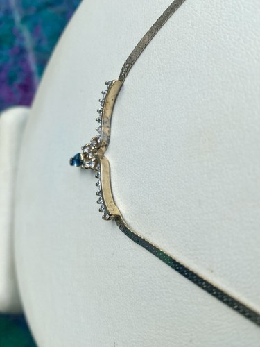 Collana vintage zaffiro topazio bianco oro oltre argento 925 18" firmata - Foto 4 di 13