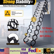 12 Steps Wall Mounted Folding Ladder Loft Stairs White Attic Steps Pull Down