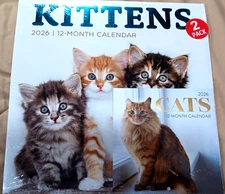 2026 2 Pack Calendars Kittens-Wall 12" X 22" & Cats-Mini 6" X 12"  12 Month