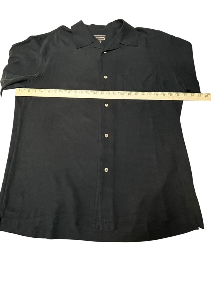 Camisa Johnston & Murphy Para Hombres XL Manga Corta Abotonada Camisa Negra 100% Seda Foto 3 de 4