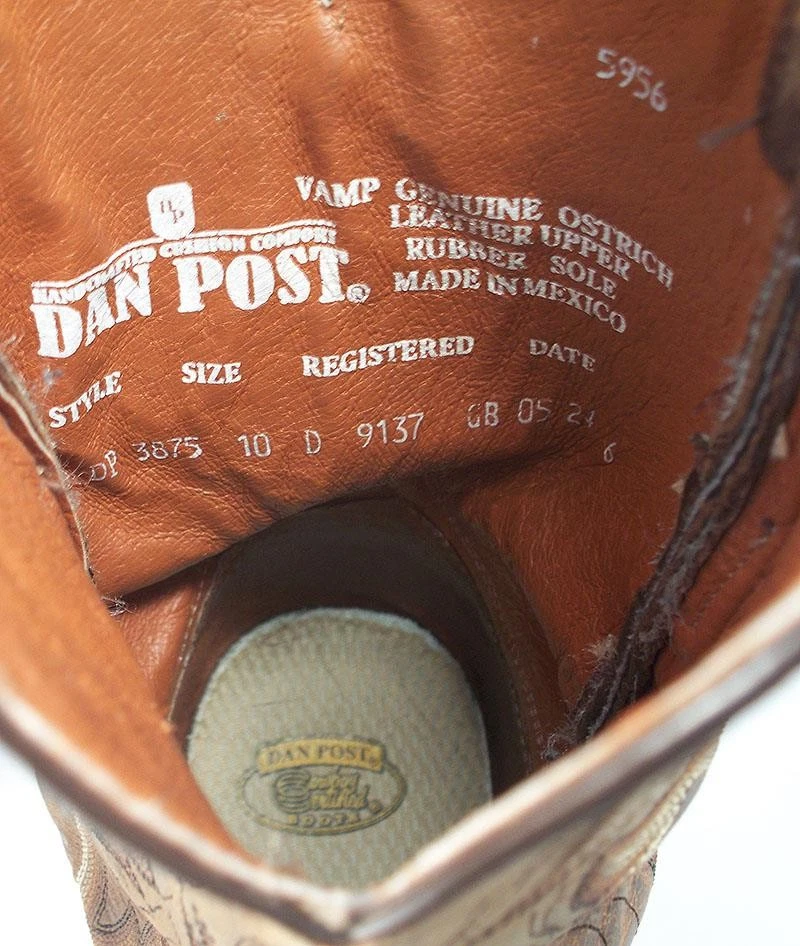 BOTAS VAQUERAS DAN POST HOMBRE 10 D MARRÓN ALAMOSA PLUMA COMPLETA AVESTRUZ Foto 4 de 4