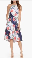 NWT Vince Camuto Floral Halter Neck A-Line Midi Dress Size 0 in Blue Multi