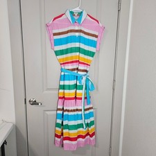 J.Crew Re-Imagined Rainbow Stripe Midi Shirtdress Cotton Tiered Belted Size 8