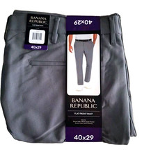 Banana Republic Men's Flat Front Pant Slim Fit Stretch Fabric Gray Size 40x29