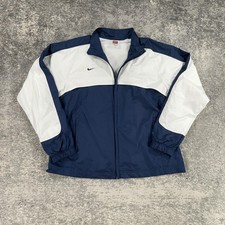 VTG Nike Jacket Womens XL Navy Blue White Full Zip Windbreaker Mesh Lined Swoosh