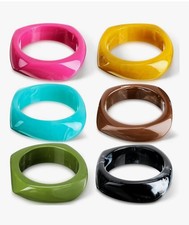 6 Pcs Acrylic Resin Bangle Bracelet for Women Vintage Wide Geometric Colorful...