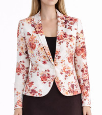 LC Lauren Conrad White Pink Rose Floral Blazer Womens 12 NWT 68 Ladylike Office