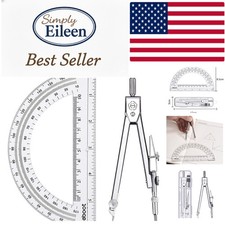 Stainless Steel Compass with Clear Plastic Protractor - Essential Geometry Tools