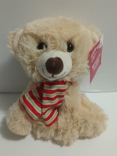 Plush Dog Small 7  beige Novelty Plush with red, green  white striped scarf New