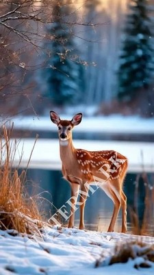 Digital Image Snow Deer Ice River Picture Wallpaper Desktop Wall Art A45