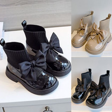 KIDS GIRLS ANKLE SNOW BOOTS PRINCESS WINTER BOOTIE CHELSEA BOWKNOT PUMPS SHOES