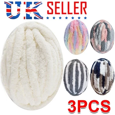 3 X 250g Thick Super Chunky Yarn Bulky Chenille Soft Hand Arm Knitting Wool