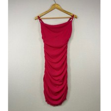 Barbiecore Allegra K Womens XS Hot Pink Sparkle Mesh Ruched Cowl Neck Mini Dress