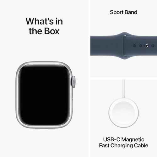 Apple Watch Series 9 41MM GPS Smartwatch Boîtier Argent avec Bracelet Bleu Tempête S/M - Photo 6 sur 12