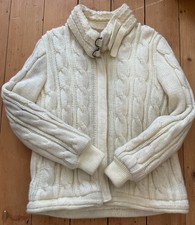 VTG 80  s Chunky Knit Zip Up Heavy Cream Sweater Taiwan