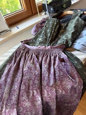 Gottseidank Damen Dirndl Trachtenkleid Gr. 38 Grün/Lila ärmellos knielang