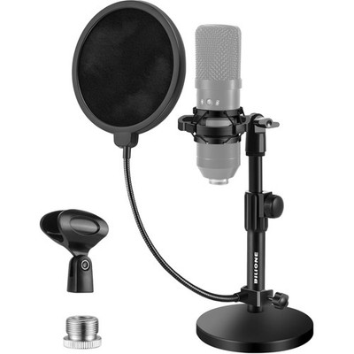 Desk Microphone Stand Improved Adjustable Microphone Stand with Pop Filter, S...
