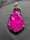 Sterling Silver Dyed Banded Agate with Synthetic  Ruby Pendant — photo 2