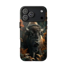 For iPhone / Galaxy / Pixel | Phone Case - Bison Wilderness Trees Scene