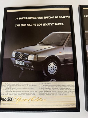 Affiche publicitaire originale 1985 Fiat Uno SX magazine homme grotte art mural rétro - Photo 3/3