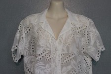 Johnny Was White Marietta Cooper Eyelet Button Up Top Blouse Small