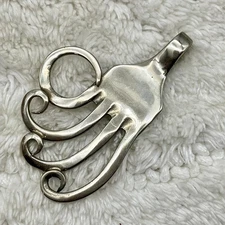 Modernist Abstract Silver Tone Pendant Bent Fork or Octopus 2.25" Signed READ