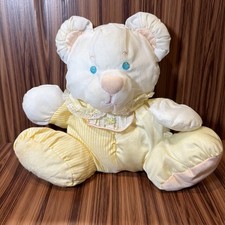 Vintage 1988 Fisher Price Puffalump Baby Bear Plush White Yellow Rattle 10  