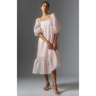 blush pink midi dress with sleeves Peony Blush Dress Teuta Matoshi
