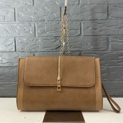 Carpisa Tan  Faux Leather Crossbody Shoulder Bag Chain Strap Zipper Flap