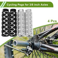 4 Pcs Bike Pegs 100mm Circle Texture Cycling Foot Pegs Black Silver Tone