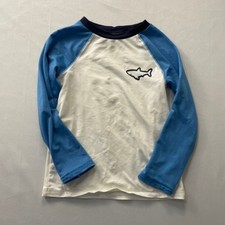 Cat Jack Boys Blue White Shark Rash Guard Swim Shirt Size 4T UPF 50
