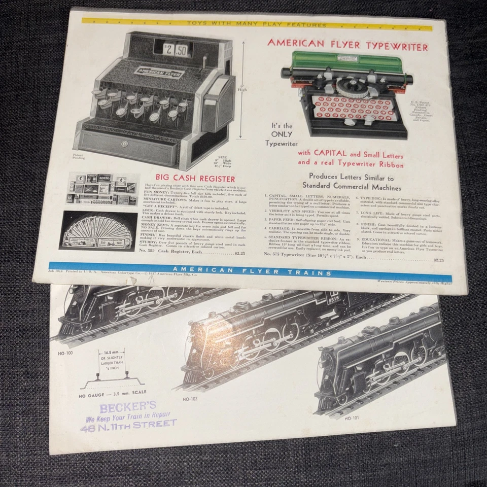 Catálogo de trenes American Flyer 1937 vintage - trabajo 1014 / miniatura Tru-model Foto 2 de 4