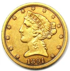 1891-CC Liberty Gold Half Eagle $5 - Rare Carson City Coin - XF Details