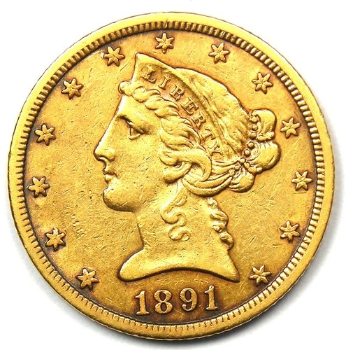1891-CC Liberty Gold Half Eagle $5 - Rare Carson City Coin - XF Details