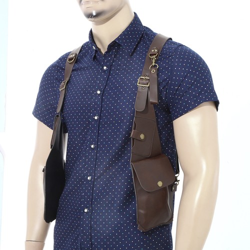 Hombres Mujeres Vintage Correa de Cuero Axilas Bolso Cuadrado de Hombro Bolso para Teléfono Móvil - Imagen 4 de 29