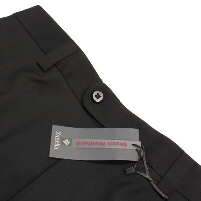 Zanella NWT Dress Pants Size 32 US Tucker In Solid Black 100% Wool