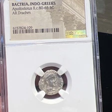 BACTRIA INDO-GREEKS APOLLODOTUS II 80-65 BC AR DRACHM NGC
