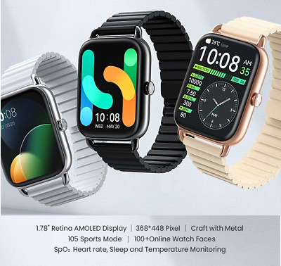 Men Women 1.78'' AMOLED Display 105 Sports Modes 10-day Battery Life Smart Watch
