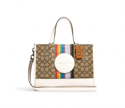 COACH Rainbow Signature Jacquard Dempsey Carryall Tote Crossbody Bag CJ578