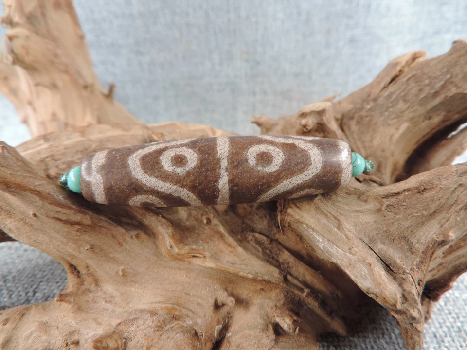 Auténtico Amuleto Tibetano Zinnober Dzi Cuentas Diente de Tigre Antiguo Cuentas de Cinabrio Gzi D15 Foto 2 de 4