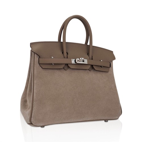 Hermes Birkin 25 Grizzly Gris Caillou Etoupe Swift Leather Bag Palladium Hdw - Picture 2 of 12