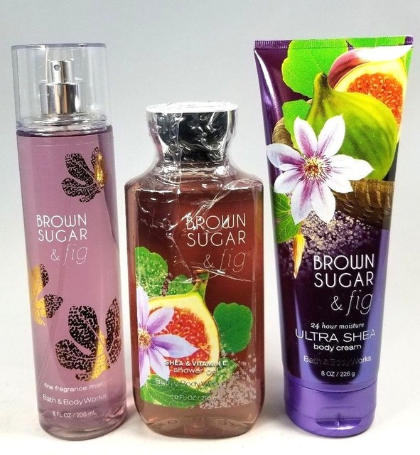 Bath Body Works BROWN SUGAR FIG Mist Spray Shower Gel Wash Cream 3 pc